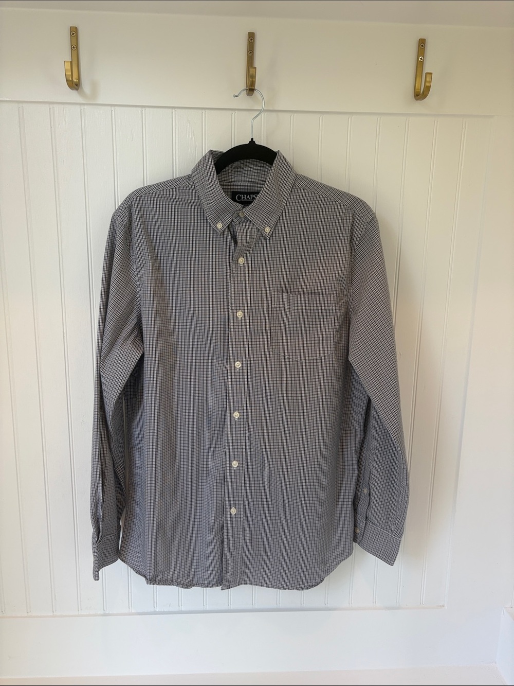 Chaps Men’s Button-Down Shirt in Black and White Micro-Check